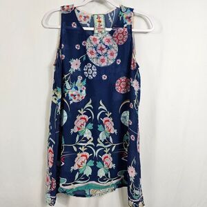 Johnny Was Sleeveless Floral Tunic in Blue - Size XS